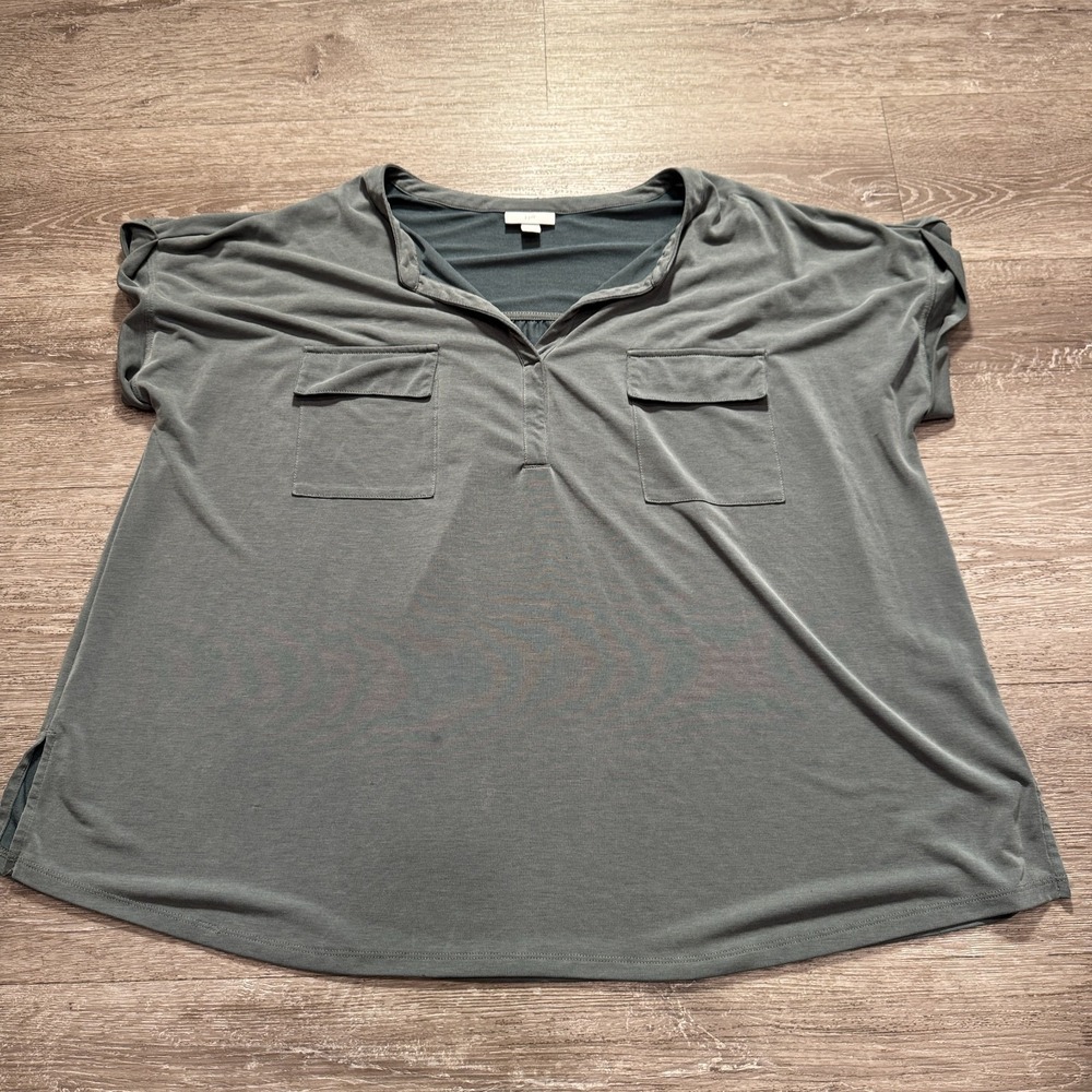 J.Jill‎ Shirt Womens XL Short Sleeve Blouse Top Pockets Modal Stretch Lounge